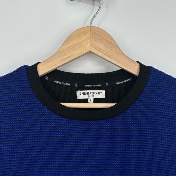 Opening Ceremony Layered Knit Dress Long Sleeve Crew Neck Midi Black Blue - Picture 5 of 12